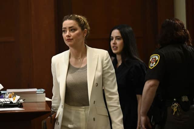 Amber Heard arriving at the courtroom for the defamation trial against her (Photo by BRENDAN SMIALOWSKI/POOL/AFP via Getty Images)