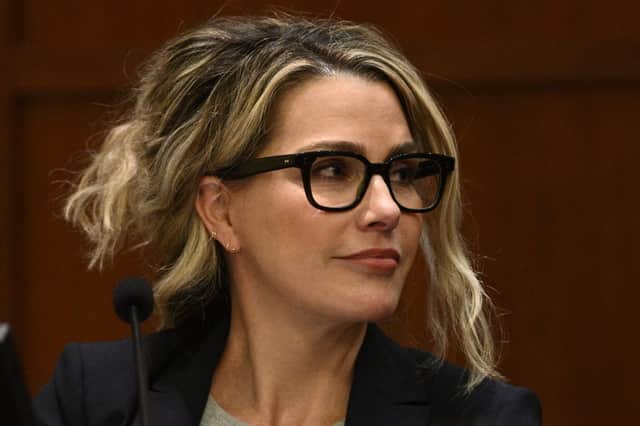 Clinical and forensic psychologist Dr. Shannon Curry testifies in the courtroom at the Fairfax County Circuit Courthouse (Photo by BRENDAN SMIALOWSKI/POOL/AFP via Getty Images)