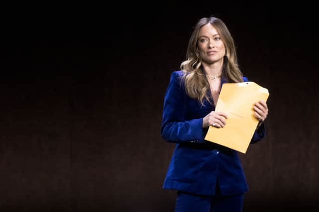 Director and actress Olivia Wilde speaking onstage during CinemaCon 2022 presentation, April 26, 2022 in Las Vegas, Nevada (Photo by Greg Doherty/Getty Images)