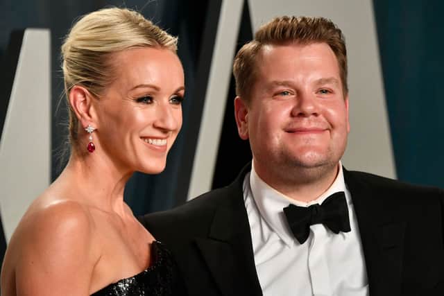 Julia Carey and James Corden at the 2020 Vanity Fair Oscar Party hosted by Radhika Jones at Wallis Annenberg Center for the Performing Arts on February 09, 2020 in Beverly Hills, California (Photo by Frazer Harrison/Getty Images)