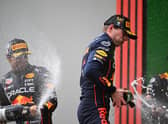 Max Verstappen celebrates Imola win last weekend