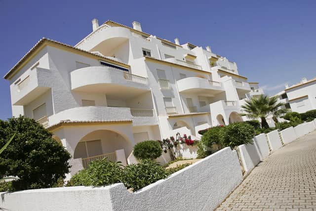 General view shows the apartment hotel building where Madelaine McCann disappeared in Praia da Luz, southern Portugal.