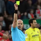 Virgil van Dijk is shown a yellow card during Liverpool’s Champions League semi-final first leg defeat of Villarreal. Picture: LLUIS GENE/AFP via Getty Images