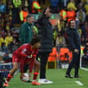 Liverpool’s Jurgen Klopp and Villarreal boss Unai Emery during the first leg.