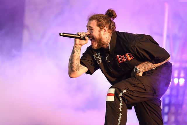 Post Malone sustained three bruised ribs after he fell through a hole in the stage 