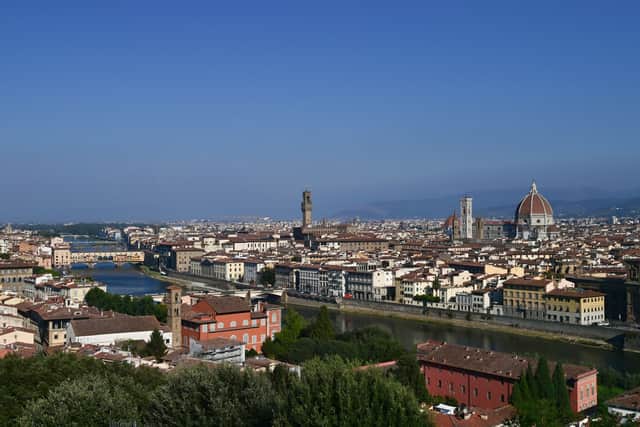 A picture taken from the heights of the city shows a general view of Florence. 