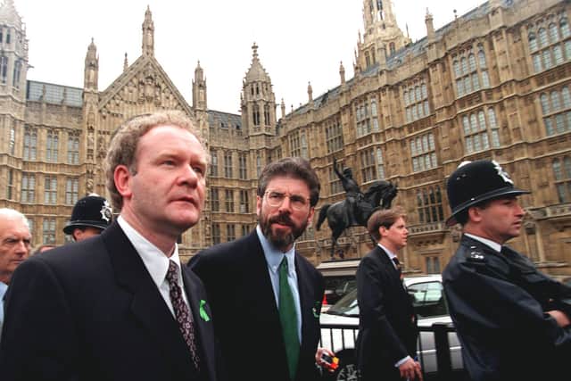 Newly elected Sinn Fein MPs Gerry Adams (R) and Martin McGuinness in 1997 (Photo: AFP via Getty Images)