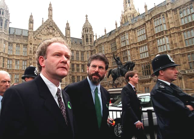 Newly elected Sinn Fein MPs Gerry Adams (R) and Martin McGuinness in 1997 (Photo: AFP via Getty Images)