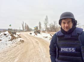 Fergal Keane reporting from Ukraine in 2016 (Pic: BBC/State of Grace Films)