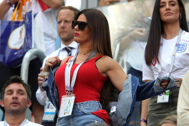 Rebekah Vardy looks on prior to  the 2018 FIFA World Cup Russia 3rd Place Playoff match between Belgium and England at Saint Petersburg Stadium on July 14, 2018 in Saint Petersburg, Russia (Photo by Alexander Hassenstein/Getty Images)