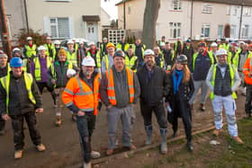DIY SOS: The Big Build presenter Nick Knowles with tradespeople in Kettering for the first episode of the 32nd series.