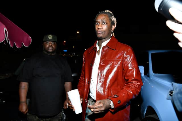 Young Thug arrives at a release party for his new album “PUNK” at Delilah on October 12, 2021 in West Hollywood, California (Photo by Michael Tullberg/Getty Images)