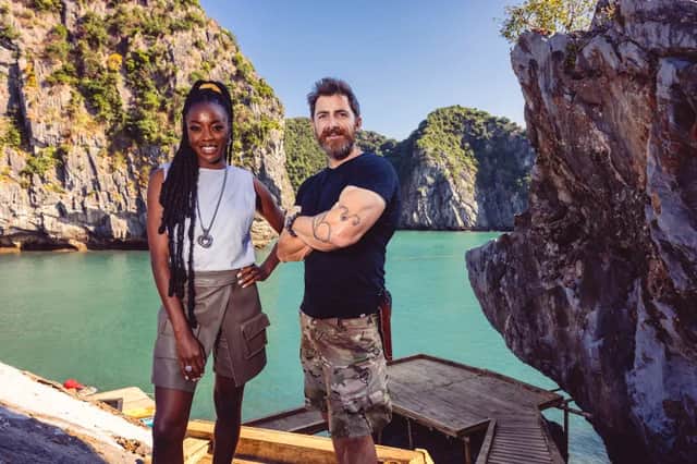 <p>Channel 4’s gruelling reality competition The Bridge is set to return for a supersized second series. Pictured are presenters AJ Odudu and Aldo Kane.</p>
