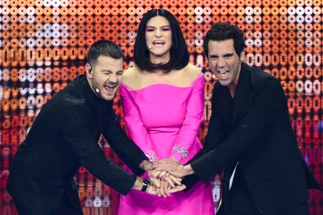 Alessandro Cattelan, Laura Pausini and Mika are hosting Eurovision 2022. (Credit: Getty Images)