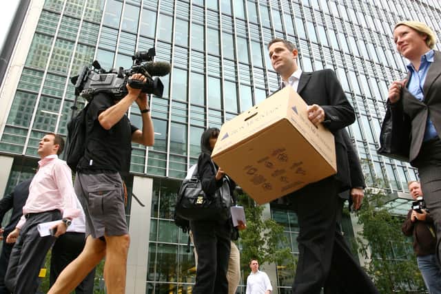 Staff from Lehman Brothers leave their offices in London, 2008 (Pic: Getty Images)