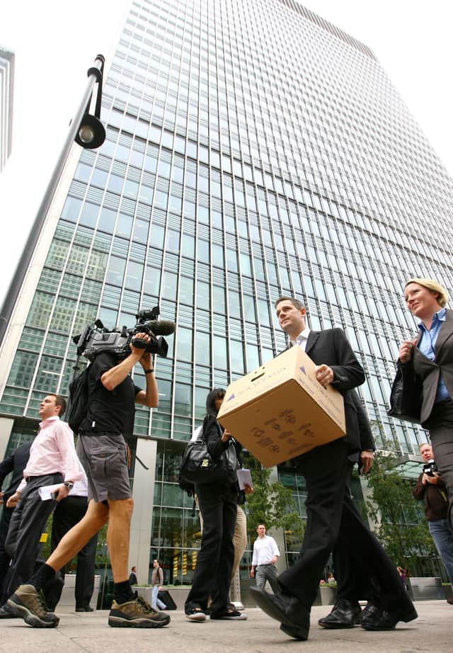 Staff from Lehman Brothers leave their offices in London, 2008 (Pic: Getty Images)