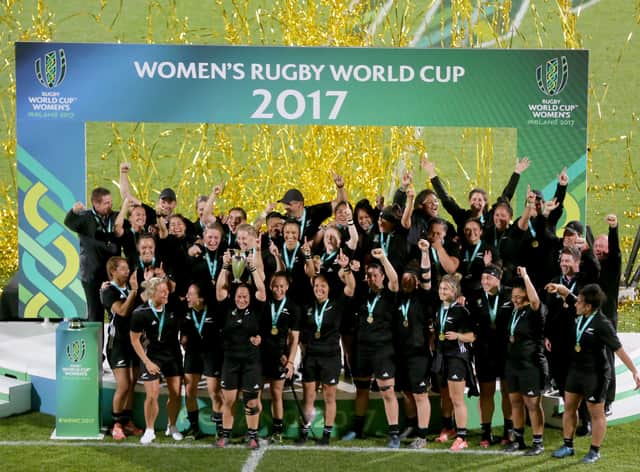 <p>New Zealand women celebrate their 2017 World Cup win</p>
