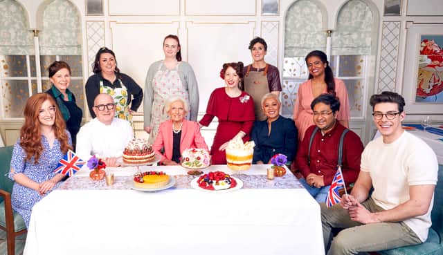 Judges and bakers with their puddings on The Jubilee Pudding: 70 Years in the Baking