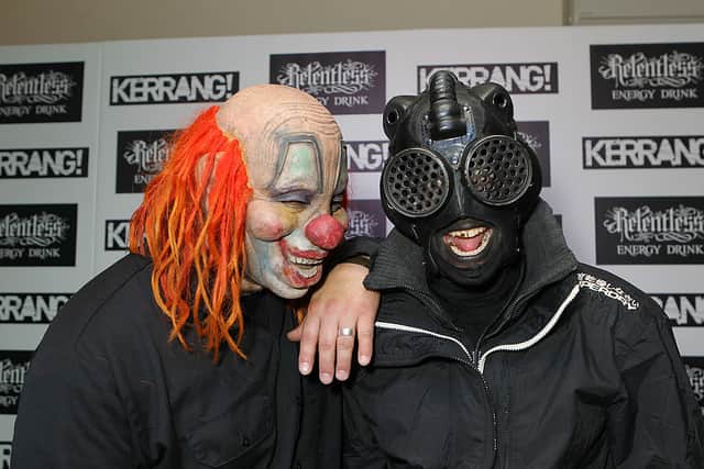 Clown and Sid of Slipknot pose in the winners room at The Kerrang! Awards at the Troxy on June 13, 2013 in London, England (Photo by Jo Hale/Getty Images)