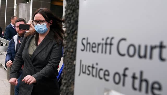 <p>Natalie McGarry leaving Glasgow Sheriff Court where she has been found guilty of embezzling almost £25,000 from two pro-independence groups (Photo: PA)</p>