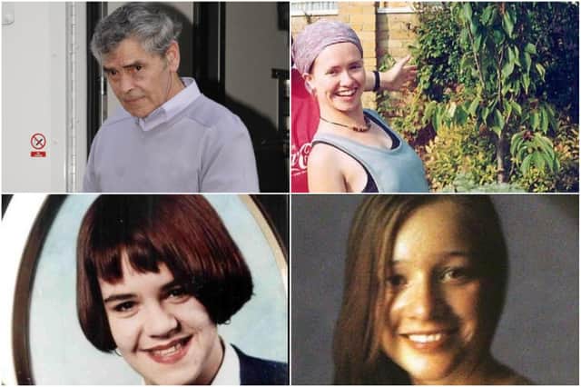 <p>Scottish serial killer Peter Tobin is serving a whole life order for the murders of three young women - Angelika Kluk (bottom right) Vicky Hamilton (bottom left) and Dinah McNicol (top right), however it’s believed he is responsible for others.</p>