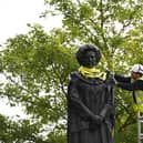 A statue of Margaret Thatcher is installed in Grantham