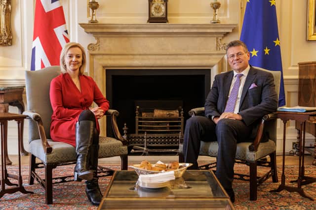 UK Foreign Secretary Liz Truss and Vice President of the European Commission for Interinstitutional Relations and Foresight Maroš Šefčovič (Pic: Getty Images)