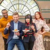 Liam, Benoit, Cherish, and Stacey on set of Bake Off: The Professionals (Credit: Mark Bourdillon/Love Productions)