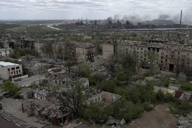 A view shows the city of Mariupol and the Azovstal steel plant on May 10, 2022, amid the ongoing Russian military action in Ukraine. (Photo by STRINGER / AFP) (Photo by STRINGER/AFP via Getty Images)