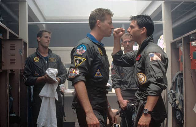 Val Kilmer as Iceman and Tom Cruise as Maverick in 1986 Top Gun (Pic:Getty)
