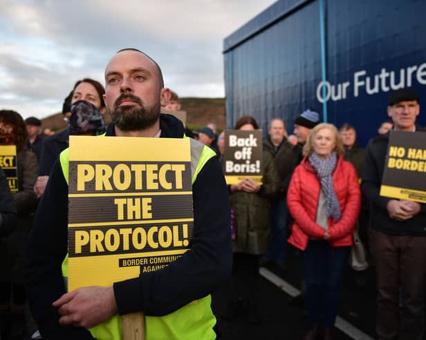 Border Communities protest against a hard border on the island of Ireland (Pic: Charles McQuillan/Getty Images)