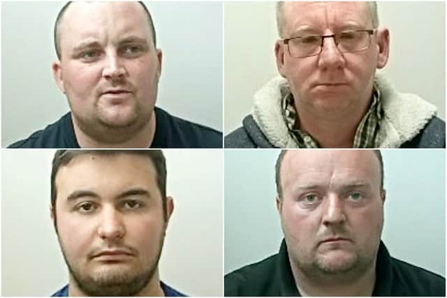 Michael Jeffrey, (top left), Simon Hickinbottom, (top right), Soldon Legdani, (bottom left) Adam Lavelle, (bottom right) have been sentenced for their roles in an attack on a autistic apprentice.