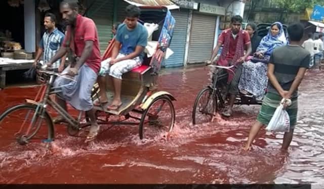 There was an instance of blood rain in Kerala, India in 2001 and fell with Monsoon rains.