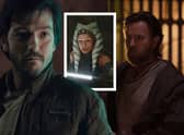 Diego Luna as Cassian Andor, Rosario Dawson as Ahsoka Tano, and Ewan McGregor as Obi-Wan Kenobi (Credit: Lucasfilm/Disney+)