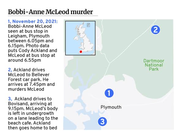 Timeline of events on the night of Miss McLeod’s murder.