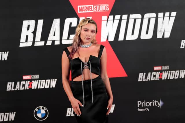 Florence Pugh attends Marvel Studios’ “Black Widow” world premier fan event at Cineworld Leicester Square on June 29, 2021 in London, England. (Photo by Gareth Cattermole/Getty Images for Walt Disney Studios Motion Pictures UK )