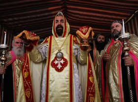 Syrian Orthodox Archbishop of Jerusalem, Swerios Malki Murad leads a procession for at the Chapel of the Ascension on Mount of Olives in Jerusalem on May 13, 2010.