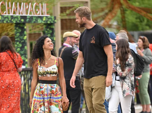 <p>Vick Hope and Calvin Harris seen at Chelsea Flower Show (Pic: WireImage/Getty)</p>