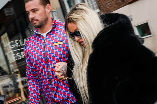 Katie Price attending Lewes Crown Court with Carl Woods (Pic: Tristan Fewings/Getty Images)