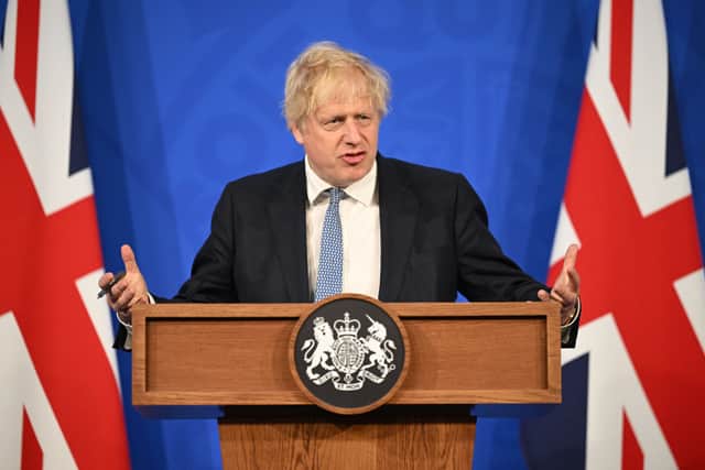 Boris Johnson held a press conference in response to the publication of the full Sue Gray report on 25 May. (Credit: PA)