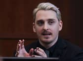 Morgan Tremaine, a former employee of the news organisation TMZ, gestures as he testifies in the courtroom during actor Johnny Depp’s defamation trial against his ex-wife Amber Heard.