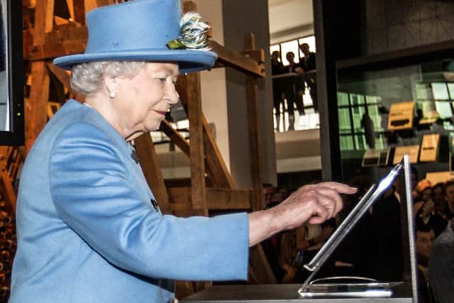 Queen Elizabeth II first sent an email in 1976, sent her first ever tweet in 2014, and published her first Instagram post in 2019. She is pictured at the Science Museum sending her first tweet.