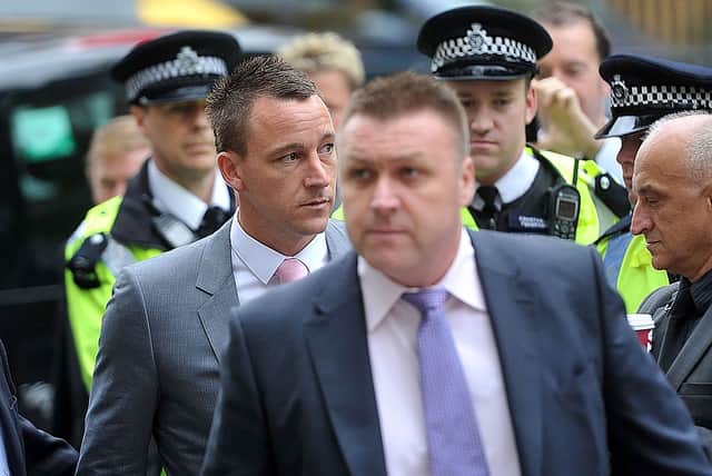 Chelsea FC football player John Terry arrives at Westminster Magistrates court to stand trial for allegedly racially abusing Anton Ferdinand, on July 9, 2012 in London, England (Photo by Bethany Clarke/Getty Images)