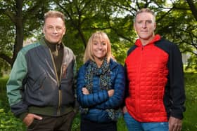 Chris Packham, Michaela Strachan, and Iolo Williams, ready to present Springwatch 2022 (Credit: Jo Charlesworth/BBC)