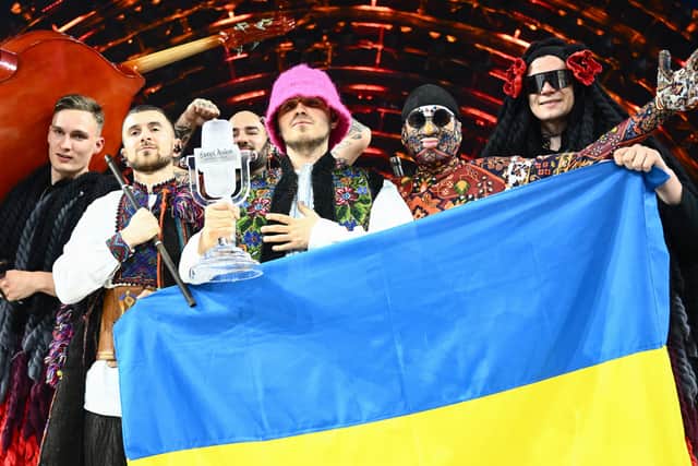 Eurovision winners Ukraine have reportedly sold their trophy in a Facebook auction to raise funds for the war in Ukraine (Pic: AFP via Getty Images)
