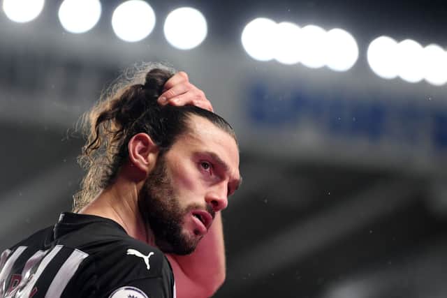 Andy Carroll whilst playing with Newcastle United, looking on during the Premier League match between Newcastle United and Leicester City at St. James Park on January 03, 2021 (Photo by Michael Regan/Getty Images)