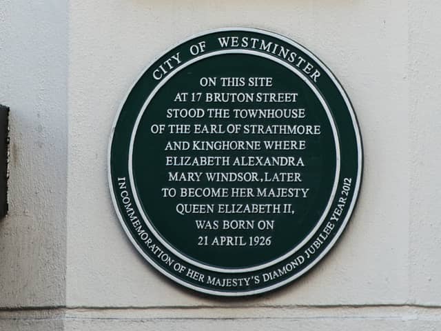One of the two plaques that marks the birthplace of Queen Elizabeth II (Pic: Chris Ratcliffe/Getty Images) 