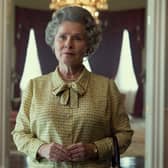 Imelda Staunton as the Queen in the mid 1990s in The Crown season 5 (Credit: Alex Bailey)