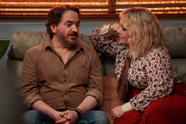 Ben Falcone as Clark Thompson and Melissa McCarthy as Amily Luck in God’s Favourite Idiot (Credit: Vince Valiutti/Netflix)