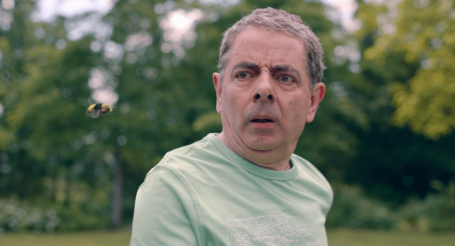 The Bee as the Bee and Rowan Atkinson as Trevor in Man vs Bee (Credit: Netflix)
